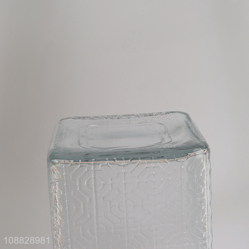 Good quality clear airtight embossed glass storage jar with wooden lid