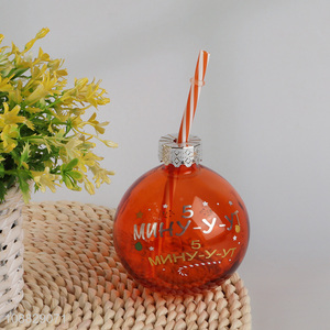 Hot selling reusable <em>glass</em> Christmas bulb <em>cup</em> with lid & straw