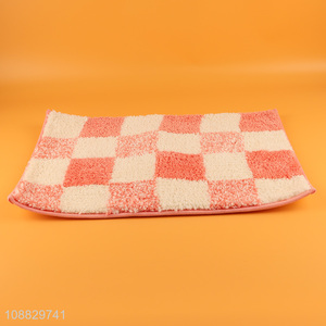 Wholesale non-slip absorbent check pattern flocked bathroom <em>rug</em> mat