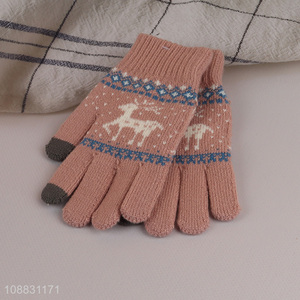 Good quality women winter gloves jacquard knit touchscreen gloves