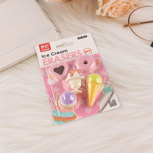 Good price cartoon ice cream shaped students <em>eraser</em> set