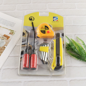 Factory price home tool kit with tape measure, screwdrivers, hex key set & utility knife