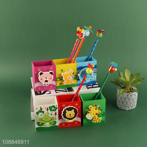 Good selling cartoon wooden stationery pencils pen holder wholesale