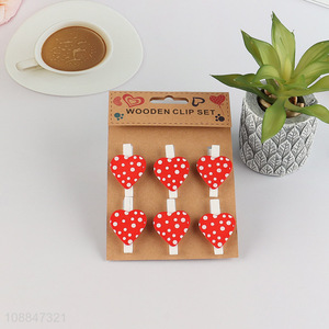 Factory direct sale heart shape 6pcs wooden clip set