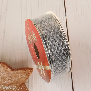 New arrival silver Christmas ribbon for <em>wreath</em> tree decoration