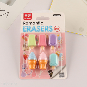 China wholesale 4pcs ice cream erasers pencil erasers for kids