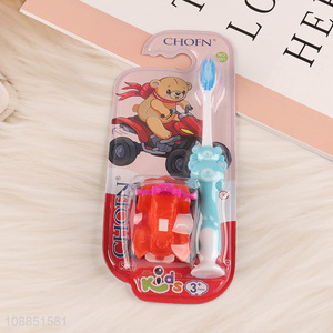 Factory supply soft bristle kids <em>toothbrush</em> with toy vehicle
