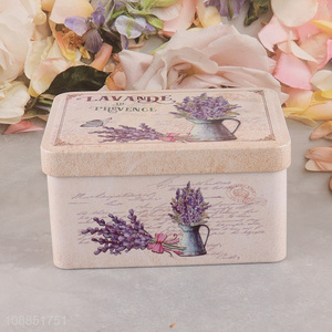 High quality empty flower tinbox rectangular tinplate storage box