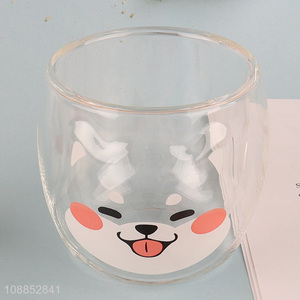 Good quality cute double walled high borosilicate glass drinking cup