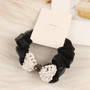Good quality pearl bowknot hair ties ponytail holder for women