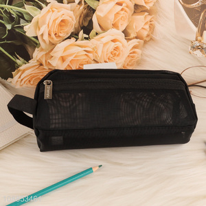 High quality mesh pencil bag zippered stationery bag for student