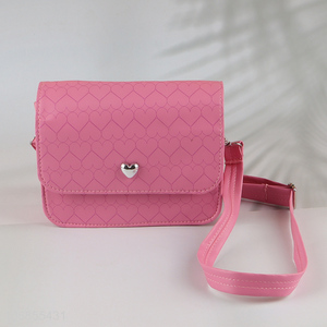 Low price pink children heart printed messenger bag