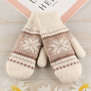 Yiwu market men women winter warm knit gloves with fleece lining