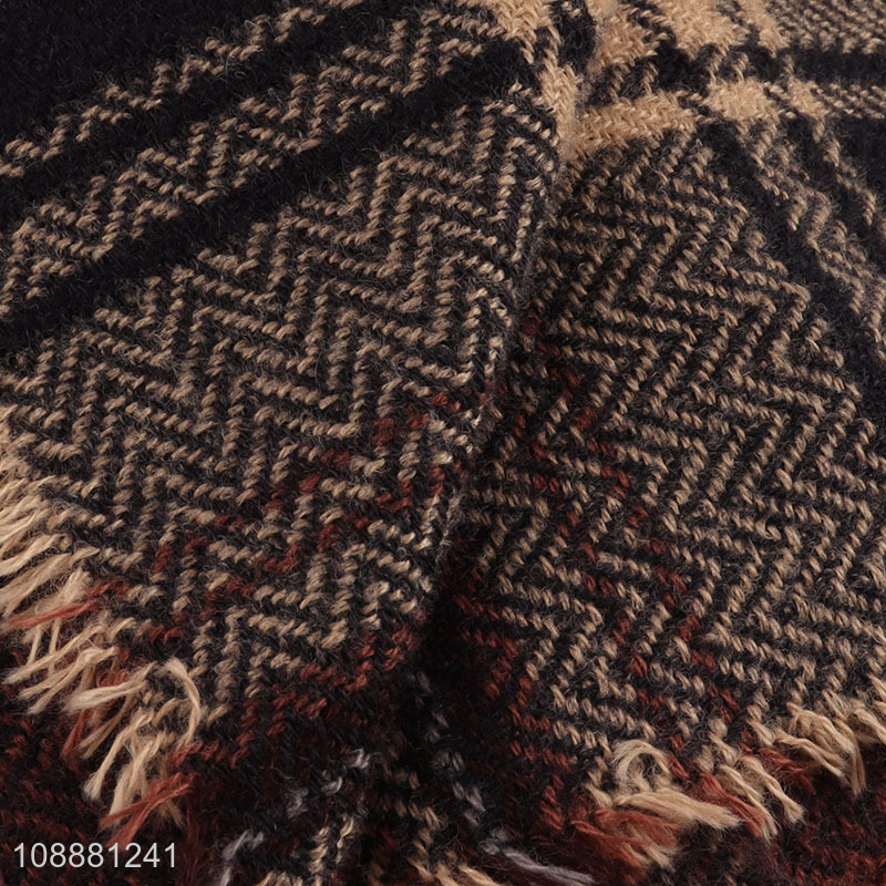 Factory price women's scarf winter warm plaided scarf fringe scarf