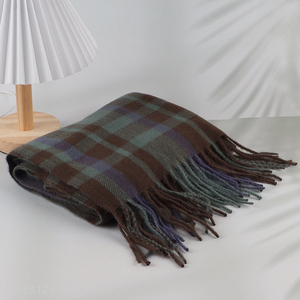 Best selling winter warm thick cashmere feel plaided scarf for women