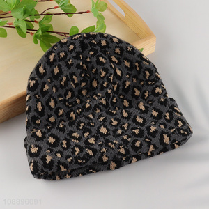 Good quality <em>winter</em> <em>warm</em> <em>hat</em> leopard pattern knitted beanie <em>hat</em>