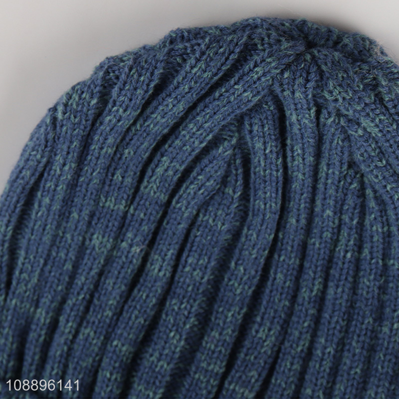 Promotional winter knitted beanie hat ribbed ski cap for men women