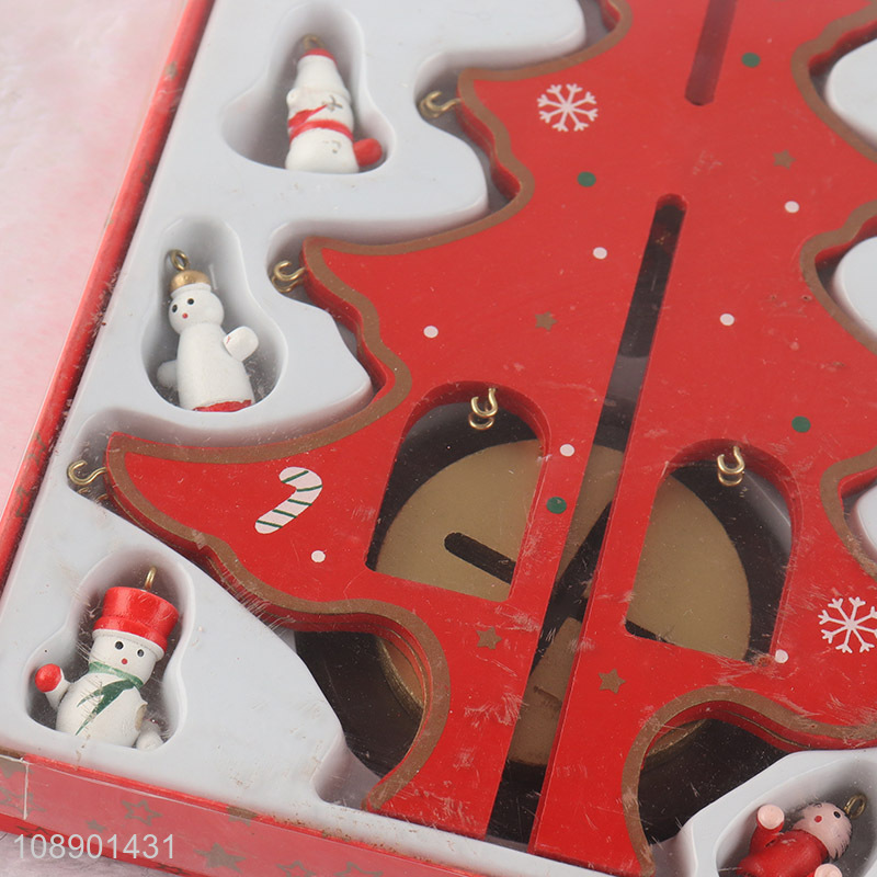 Wholesale Wooden Christmas Tree with 12 Mini Ornaments for Tabletop Decor