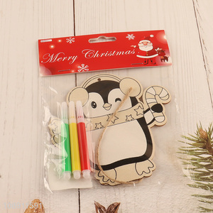 High Quality DIY Coloring Christmas Wooden Penguin <em>Pendants</em> for Home Decor