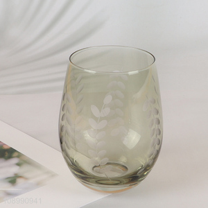 China Product Leaf Pattern Stemless Glass Water <em>Cup</em> Juice <em>Wine</em> Glasses
