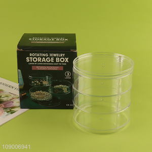 Hot Selling 3-Layer Rotating <em>Jewelry</em> Storage <em>Box</em> Plastic <em>Jewelry</em> Organizer