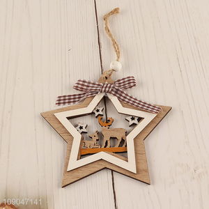 Yiwu market <em>star</em> shape wooden <em>Christmas</em> hanging ornaments decoration for sale