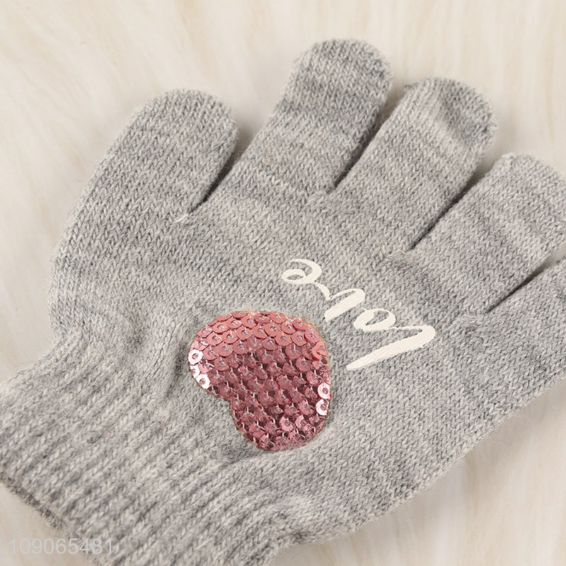 Online Wholesale Winter Warm Gloves Sequin Knitted Gloves for Kids Girls