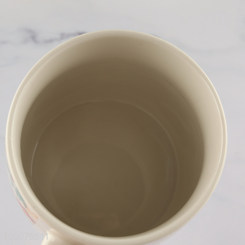 Top quality flower printed coffee cup ceramic water cup with handle