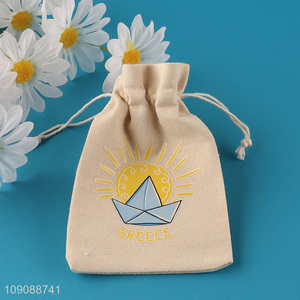 High Quality  Cotton Linen Drawstring Bag Custom Print  Fabric Bag