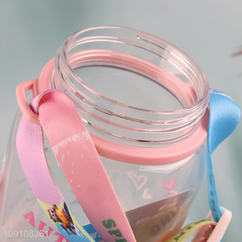 Factory Supply Plastic Kids Water Bottle with Silicone Straw & Strap