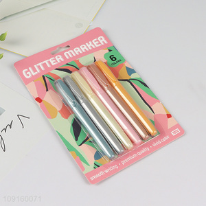 New Arrival 6 Colors Fine Tip Glitter Markers Metallic Shimmer Markers