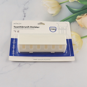 New Arrival 6 Slots Self Adhesive Wall Mounted Plastic Toothbrush Holder