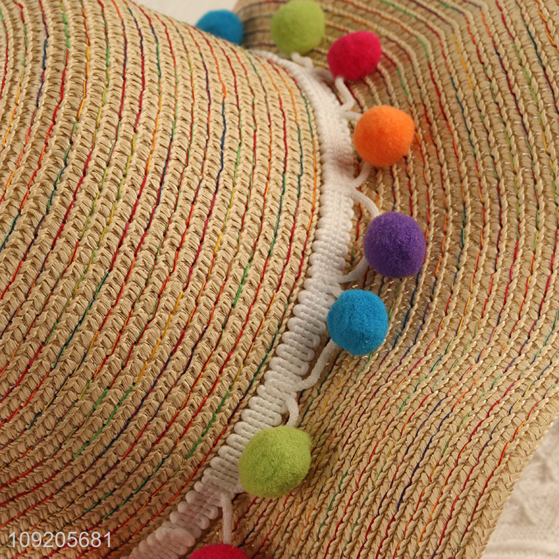 High Quality Women'S Straw Hat Wavy Brim Summer Beach Sun Hat