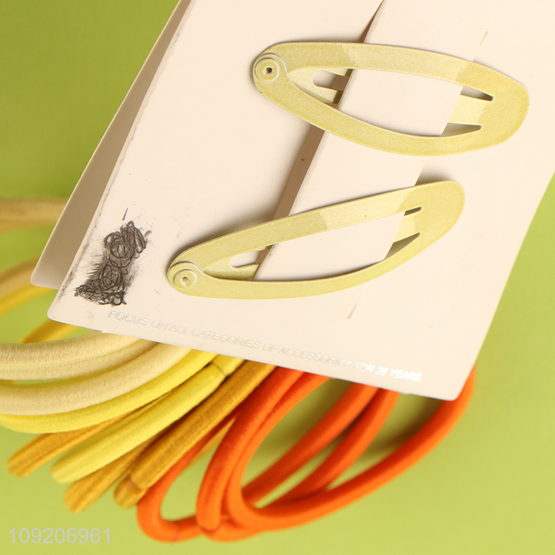 Good Quality 14PCS/Set Elastic Hair Ties and Snap Hair Clips Set