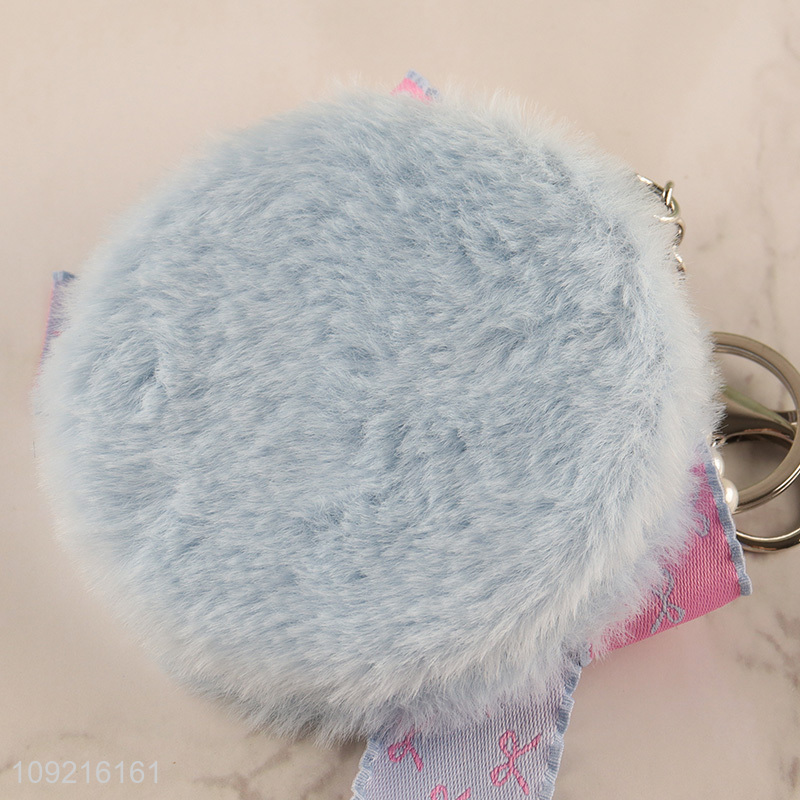 Hot selling portable plush makeup mirror cosmetic mirror keychain