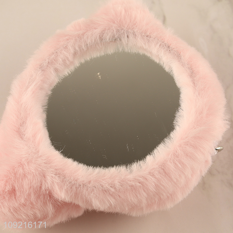 Yiwu market cartoon plush makeup mirror cosmetic mirror keychain