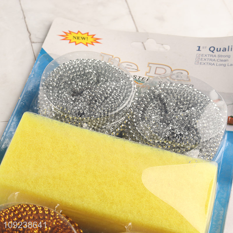 Top selling 5pcs home kitchen stainless steel scourer cleaning ball cleaning sponge set