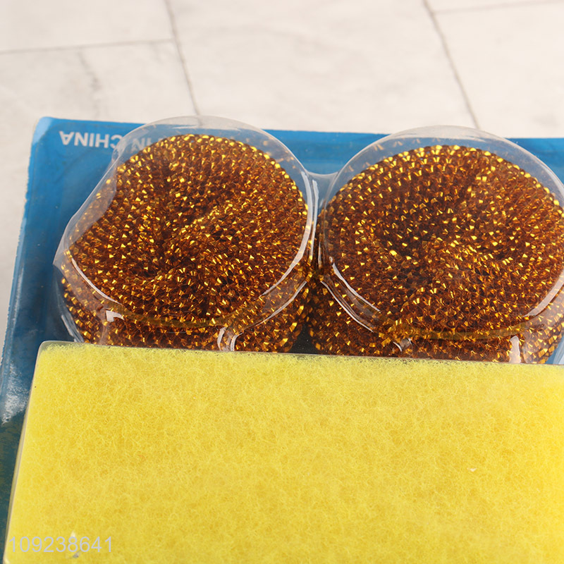 Top selling 5pcs home kitchen stainless steel scourer cleaning ball cleaning sponge set