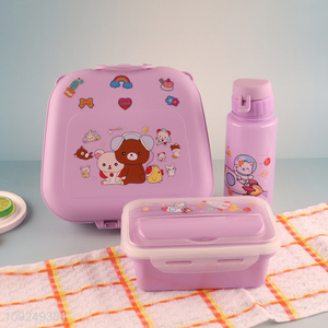 Wholesale Portable Plastic Bento Lunch Box and Water Bottle Set for Kids Toddlers