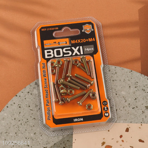 High Quality 14Set M4 Screw and Nut Set Iron Screws and Nuts Set Fastener Kit