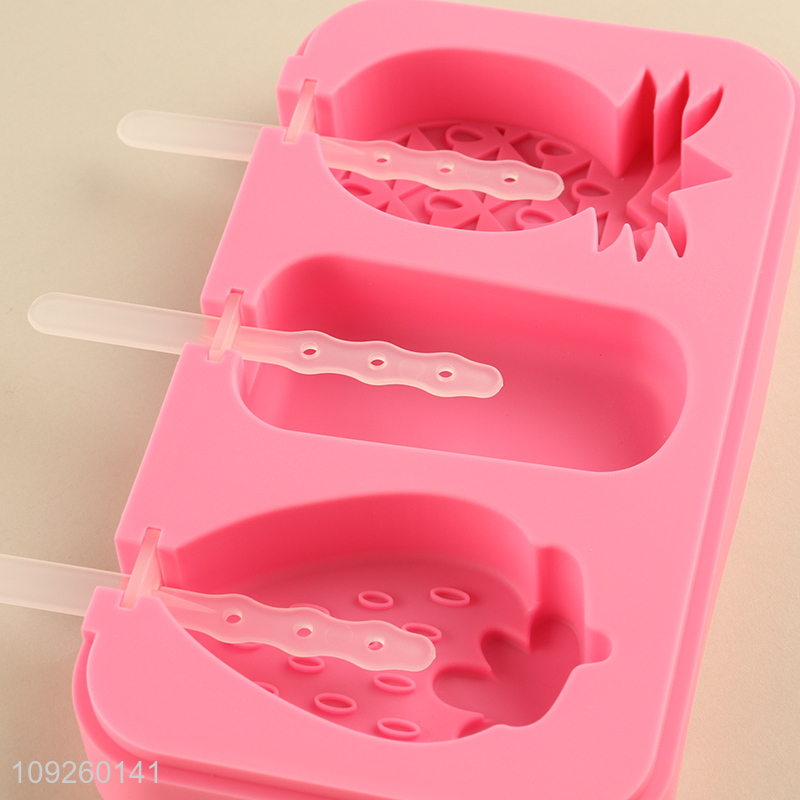 Factory Price Silicone Popsicle Molds 3-Cavity Ice Cream Molds Wholesale