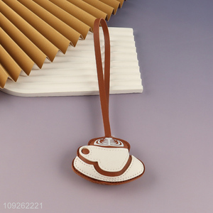 Good Quality Coffee Cup Keychain Pendant PU Leather Bag Charm <em>Key</em> <em>Chain</em> Accessories