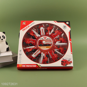 Online wholesale fire fighting truck children's toy pull back car set for gifts