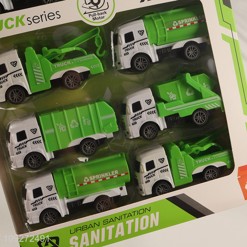 Online wholesale children's toy pull back car set sanitation truck toy set