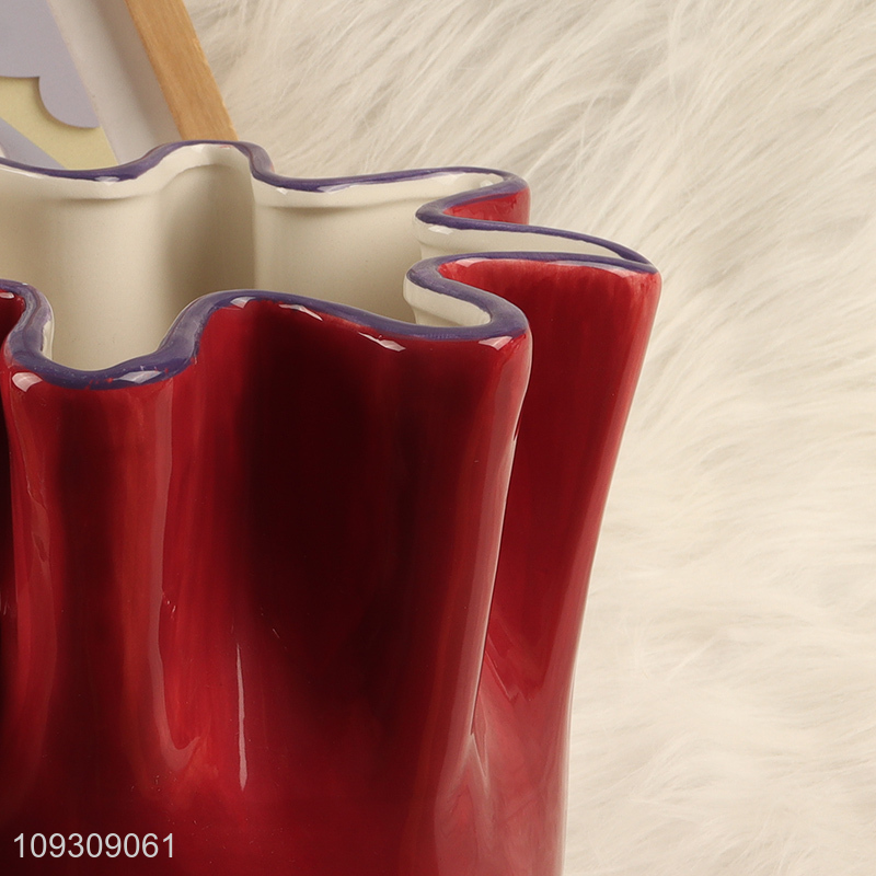 Hot selling red ceramic flower vase hydroponic vase