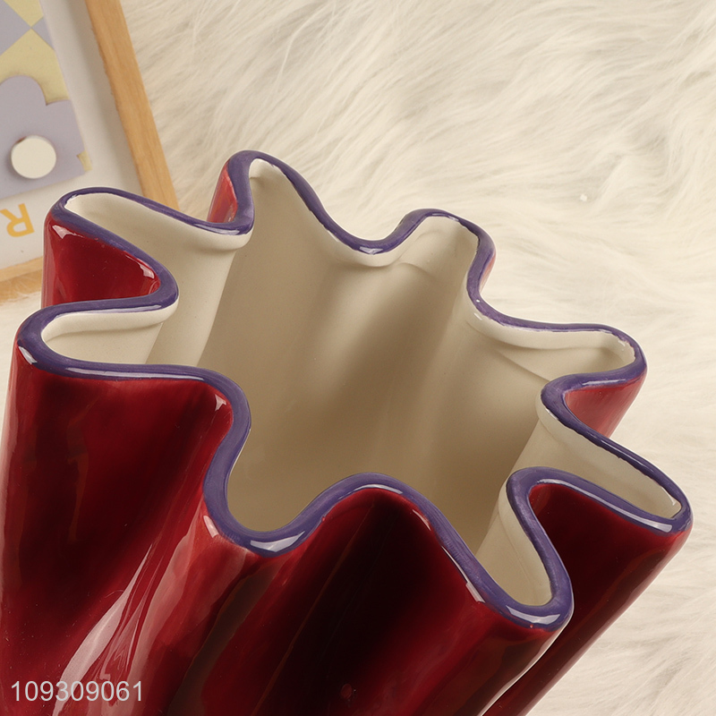 Hot selling red ceramic flower vase hydroponic vase