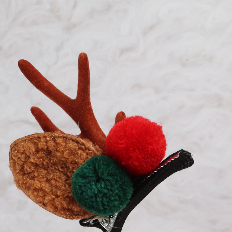 China wholesale furry ear red & green ball antler clip
