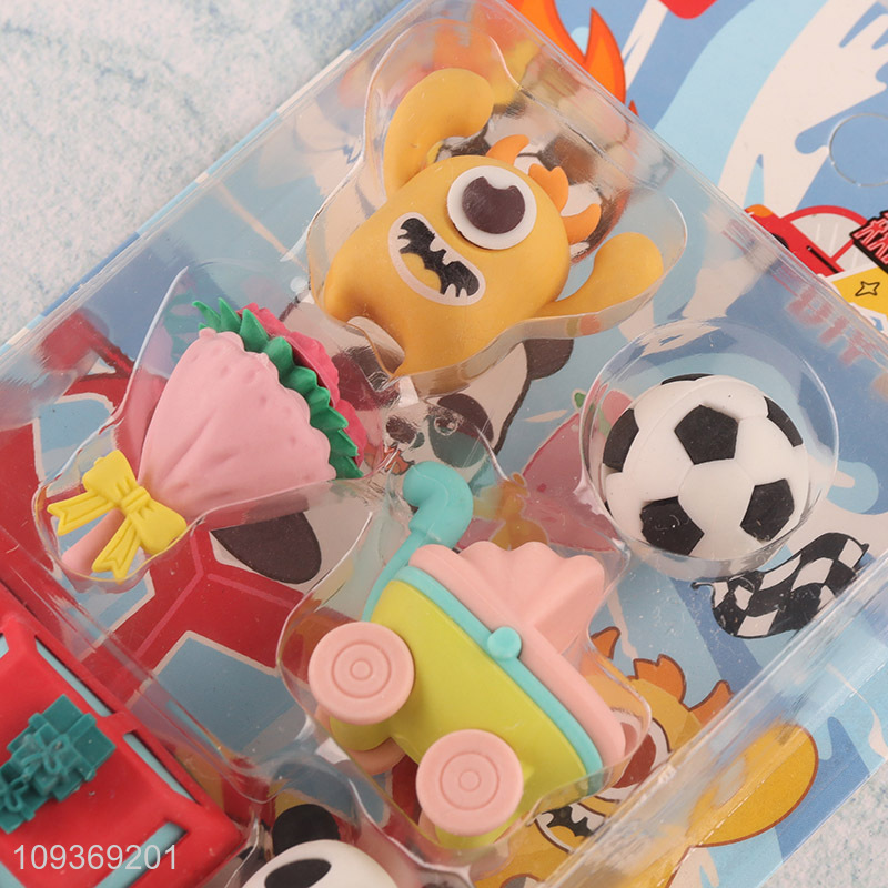 Good quality cartoon kids students stationery eraser set
