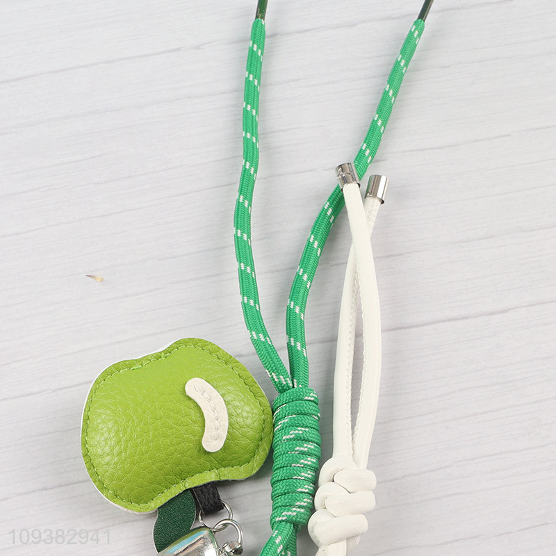 Cute Green Apple Pendant Keychain with Braided Rope and Carabiner