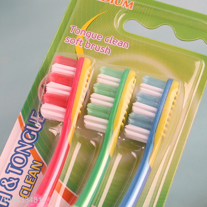 Wholesale 3 Pack Teeth & Tongue Cleaner Toothbrush